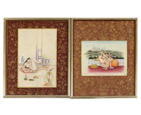 INDIAN EROTIC GOUACHES,19th/early 20th century, India, a collection of eight erotic motifs, depicting couples in various posi