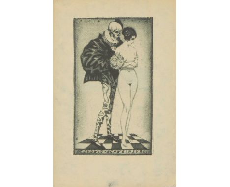 SCENES OF THE OCCULT,c.1920, six ex libris prints, subjects including vanitas, necromancy, and naked women, including Fritz D