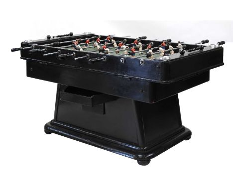 FOOSBALL TABLE,1930s, French, an Art Deco table football game, with metal figures in white and red jerseys, gloss black finis