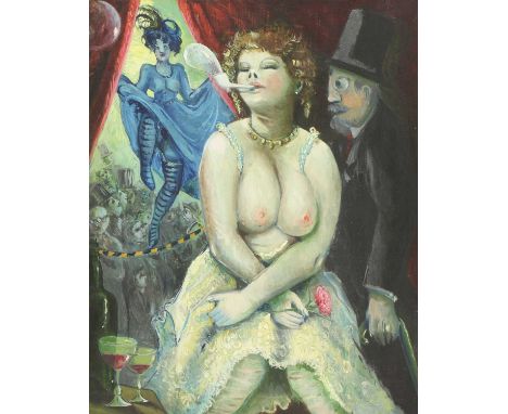 *GABRIEL SUMMERS (b.1962)The Tightropea prostitute with a pipe, with a lady doing the can-can on a tightrope in the backgroun