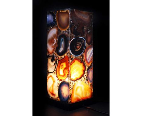 AGATE SLICE LAMP,20th century, Brazil, comprised of four agate cross sections mounted on a metal base,43cm highCondition repo