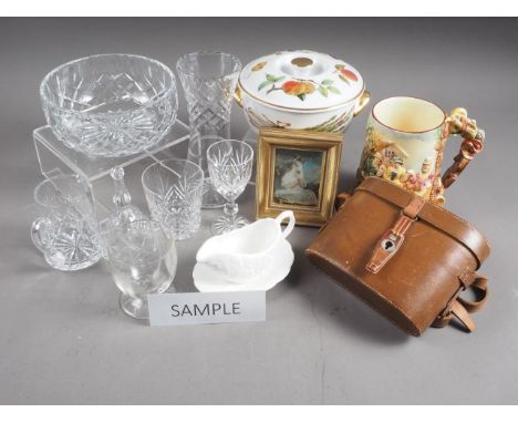 A quantity of glassware and other items, including tumblers, bowls, vases, a Royal Worcester "Evesham" pattern tureen and cov