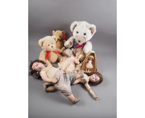 A miniature fairy doll, named "Rosebud", in box, a number of teddy bears and other dolls, etc 