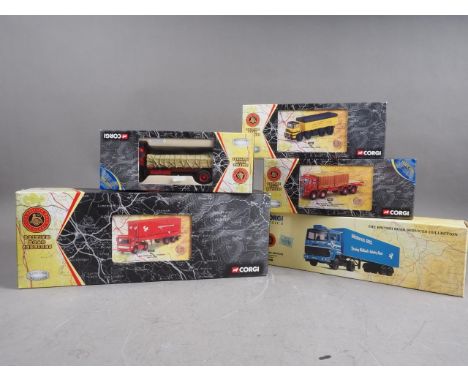 Five Corgi Diecast model British Road Services trucks and lorries, including a limited edition BRS AEC Mercury Tilt Trailer a