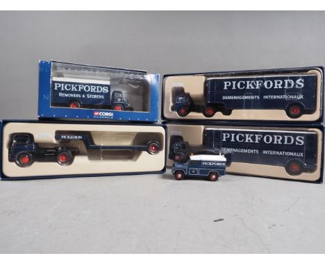 Two Corgi Diecast model limited edition Pickford's Bedford TK Box Trailer, a Pickfords ERF V Low Loader, and a Pickfords Tham