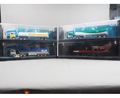 Four Corgi Diecast model ERF EC Series Tankers, comprising a Gulf Oil Tanker, a BP Tanker, a Shell UK Tanker and a Lynx Expre