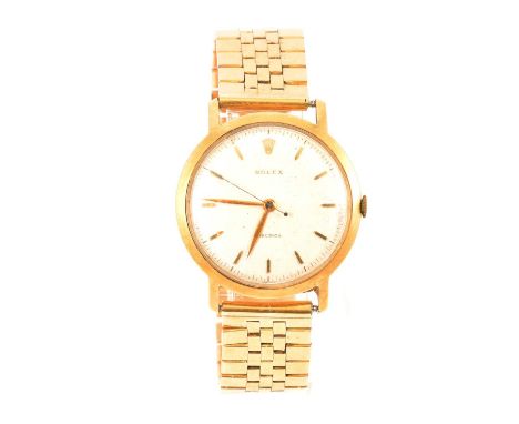 Rolex - a gentleman's presentation wristwatch, 30mm circular textured off-white baton dial in a 35mm 18 carat yellow gold cas