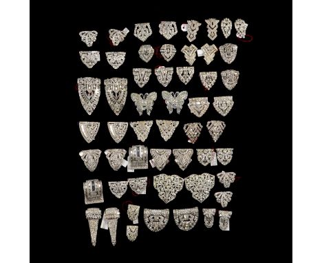 Twenty-seven pairs of Art Deco and later paste set dress clips, two 25mm pairs of Trifari 'Clip-Mates; pair of rectangular De