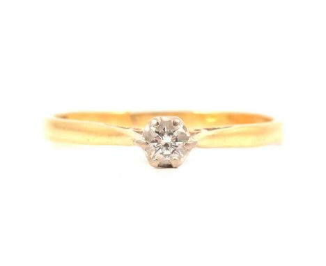 Three diamond set rings, a diamond solitaire, the brilliant cut stone claw set in an 18 carat yellow and white gold mount, sh