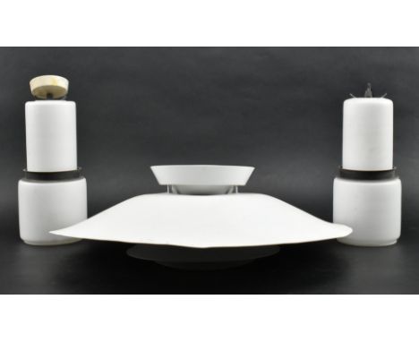 A collection of three British &amp; Danish Modern Design 20th century ceiling lights. The lot to include a pair of frosted gl