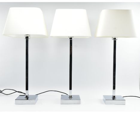 Chelsom - a set of three high end design chrome squared desk / bedside lamp lights. Each table lamp of squared form &amp; on 
