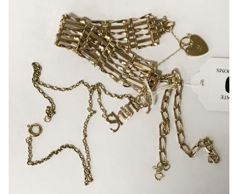 9CT GOLD GATE BRACELET WITH TWO GOLD NECKLACES