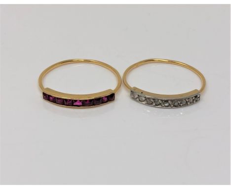 A 9ct gold ruby half eternity ring and similar diamond ring (2) CONDITION REPORT: 1.8g gross