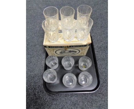 A tray of set of six boxed Edinburgh crystal tumblers together with a further set of six Edinburgh crystal whisky glasses