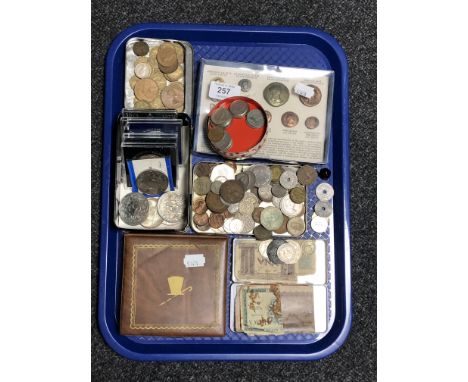A tray of crowns, pre decimal and foreign coins, bank notes, coins of Roman Britain set etc 