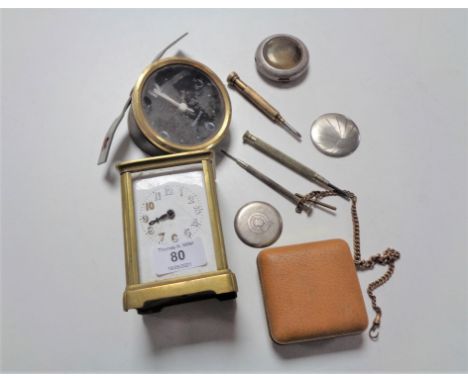 An antique French carriage clock, three watch tools, Europa travel clock etc. (Q) 