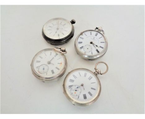 Four silver pocket watches - centre second chronograph, John Forest and two others. (4)  CONDITION REPORT: All parts require 