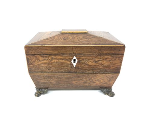 A Regency rosewood sarcophagus-form tea caddy
