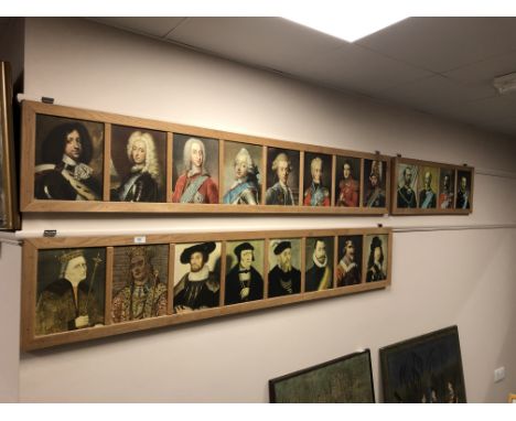 A group of portait prints of historical figures in pine frames (3)