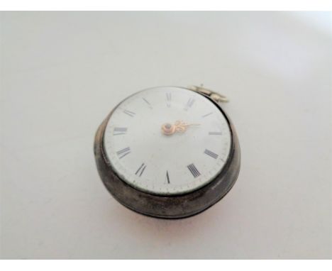 An early 19th century small fusee pair cased pocket watch, the movement indistinctly marked ** London, dial width 34 mm.  CON