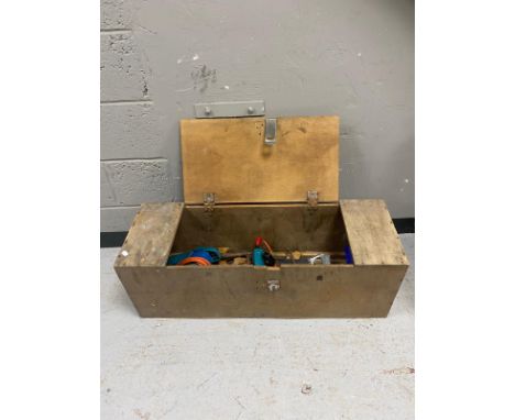 A joiner's tool box containing electric drill, belt sander, hand tools etc 