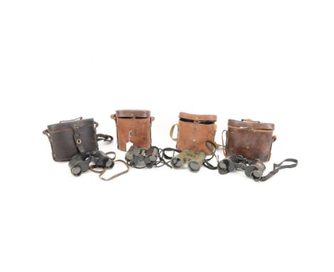 WWII Dolland of London Prismatic x6 field binoculars, with broad arrows marked to the body of the binoculars, the leather cas