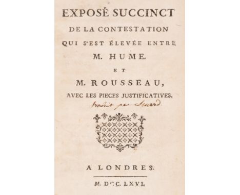 Hume, Rousseau &amp; Voltaire.- Exposé succinct de la contestation qui s'est élevée entre M. Hume. et M. Rousseau, avec le