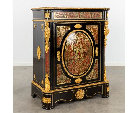 A one-door cabinet, Boulle, tortoiseshell and copper inlay.&nbsp;Mounted with gilt bronze figurines.&nbsp;The cabinet has bee