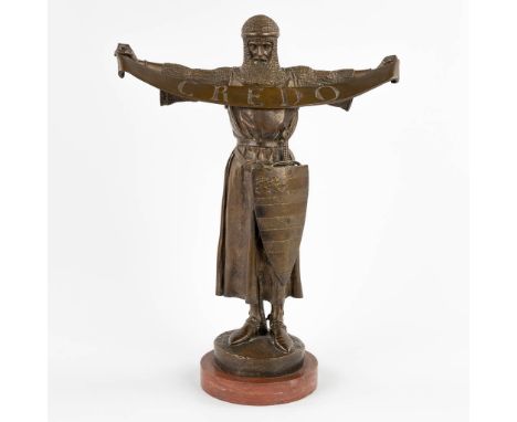 Emmanuel FRÉMIET (1824-1910) 'Credo'A figurine of a 'Crucader' holding a 'Credo' sign.&nbsp;Patinated bronze.&nbsp;19th centu