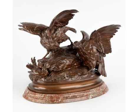 Alphonse ARSON (1822-1895) 'Partridges'Patinated bronze, standing on a marble base.&nbsp;Sigend A. Arson, Beaux-Arts.&nbsp;Di
