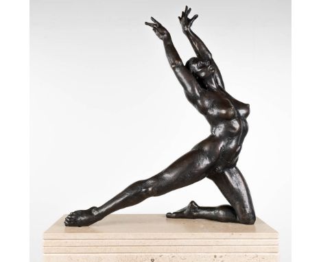 Irénée DURIEZ (1950) 'Femme'Patinated bronze on a travertine baseSigned and marked 1/9.&nbsp;Dimensions for the bronze only. 