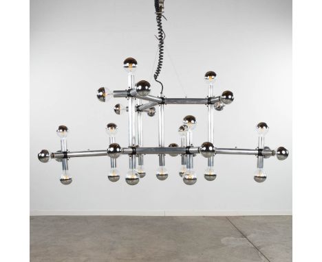 Robert HAUSSMANN (1931) 'Lichtstruktur' ceiling lamp.&nbsp;The lamp is including all new LED light bulbs with a mirror.&nbsp;
