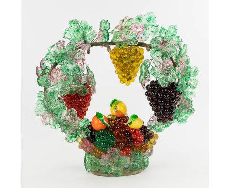 A table lamp decorated with glass grape vines and grapes, glass, probably made in Murano.&nbsp;Dimensions:(D:23 x W:50 x H:50