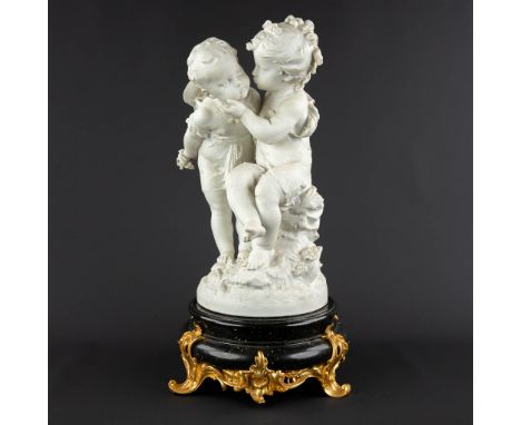 Auguste MOREAU (1834-1917) 'Two Children' bisque porcelain mounted on a marble base&nbsp;with ormolu gilt&nbsp;bronze.&nbsp;S