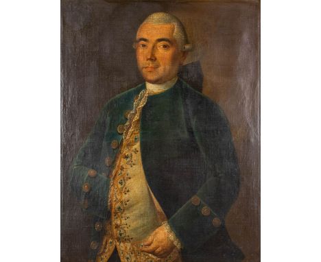 An antique portrait of a nobleman, oil on canvas.&nbsp;The painting has a heraldic image of the family 'Van Den Houtte'.&nbsp