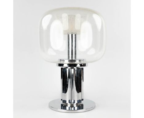 A table lamp with a large glass lampshade. Marked Alam Bolognia.&nbsp;Dimensions:(H:50 x D:36 cm)