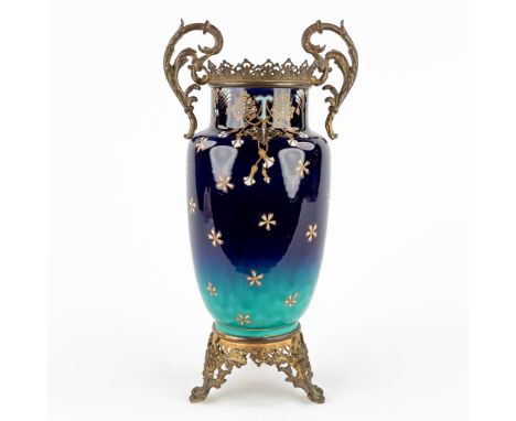 Luneville, a large brass mounted faience vase with starry sky decor. Art Nouveau.First half of the 20th century.&nbsp;Dimensi