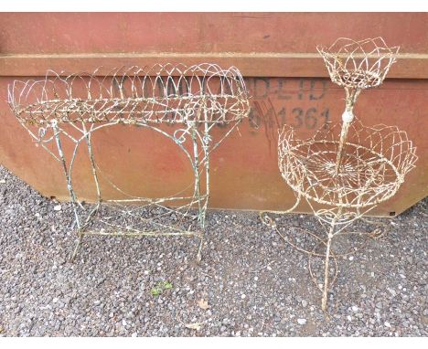 A Victorian two-tier circular wirework planter together with one other lower, longer rectangular example (2)