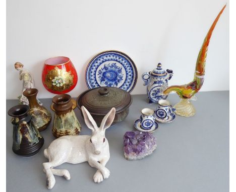 Various decorative glassware, ceramics and ornamental wares etc. to include a Ghanaian pottery bowl and cover and a Russian C