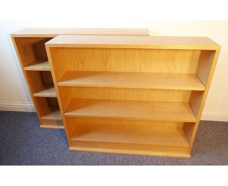 A pair of custom-made three-shelf light-oak open bookcases (100 x 89 x 22cm) This are very similar but not identical to lot 5