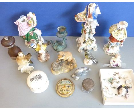 An assortment of items to include three early 20th century continental porcelain figure models for complete restoration, smal