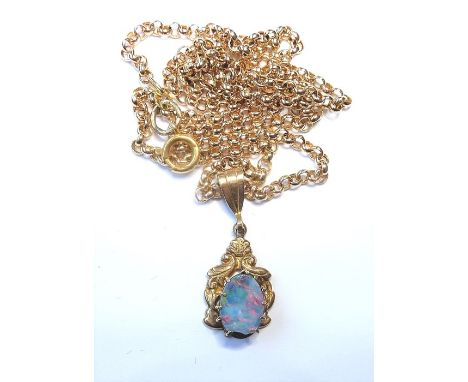 A 9-carat gold opal pendant and 9-carat gold chain (chain approx. 2.4g; length approx. 47cm)(The cost of UK postage via Royal