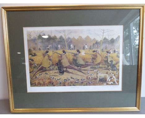 *ALEXANDER CHARLES-JONES*; a gilt-framed and glazed satirical colour print 'Cocks Only' signed in pencil lower right (33cm x 
