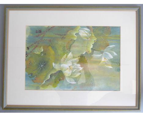 *Sheena Davis*, a parcel gilt-framed and glazed Chinese ink and colour on hemp paper 'Early Light', seal mark lower left (46c