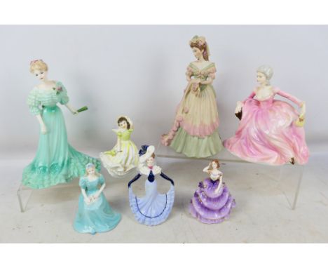 A collection of lady figures to include Coalport and Royal Worcester, largest approximately 22 cm (h). [W]