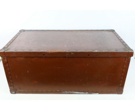 A vintage US Army metal bound, twin handled chest or trunk, approximately 34 cm x 81 cm x 43 cm. [W]