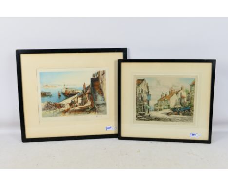 Two coloured etchings comprising Newlyn by R H Smallridge and At Robin Hood's Bay by Henry G Walker, both signed in pencil by