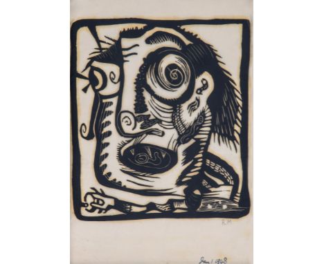 Reuben Mednikoff (1906-1972) - Self Portrait linocut, 1948, initialled in pencil, on tissue paper, with full margins, 220 x 1
