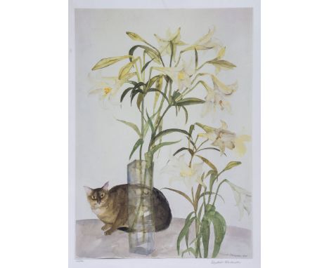 Elizabeth Violet Blackadder (b.1931) - Abyssinian Cat and Lilies lithograph printed in colours, 1989, signed in pencil, numbe