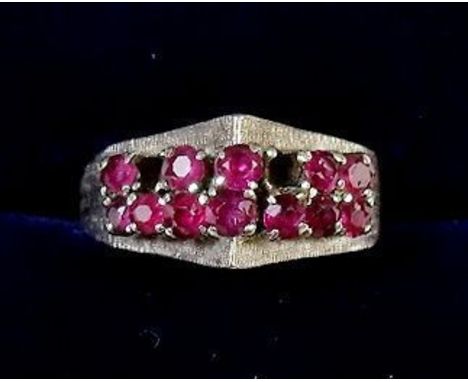 A vintage Eastern 18k white gold ruby angular ring - two stones deficient - size K